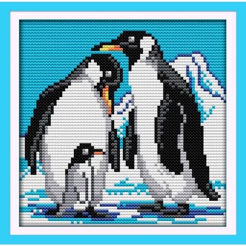 Everlasting Love A Penguin Family Chinese Cross Stitch Kits Ecological Cotton Stamped Printed DIY New Year Decorations For Home