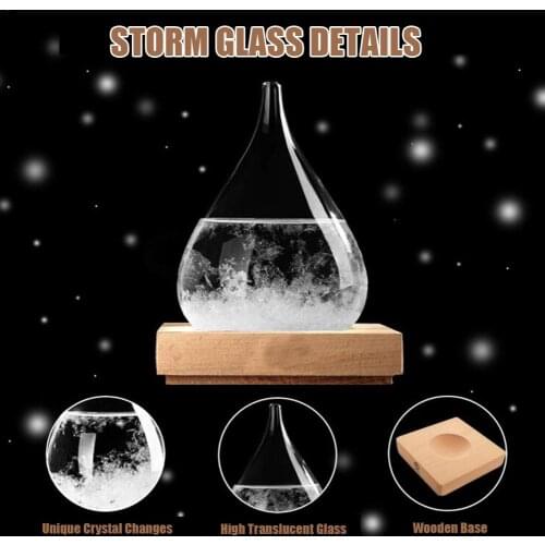 Desktop Droplet Storm Glass Bottle Weather Forecast Predictor Monitor Barometer With Wooden Base For Home Office Decor