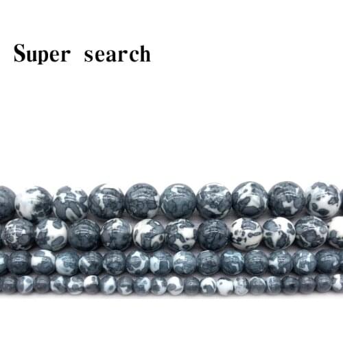 Natural White Gray Black stones Round Loose Beads 15" Strand 4 6 8 10 12MM Pick Size For Jewelry diy Bracelet Woman