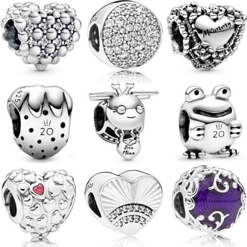 Original Beaded Sparkling Love Heart With Crystal Bead Mummy Charms Fit Europe Bracelet 925 Sterling Silver Bead Jewelry