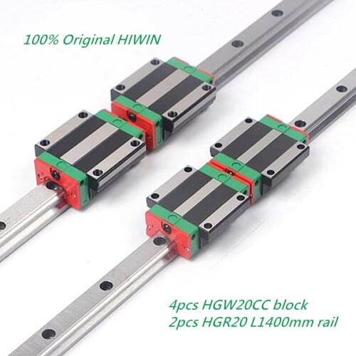 2pcs ORIGINAL HIWIN HGR20 1400mm linear guide rail + 4pcs HGW20CC linear flanged Carriage block