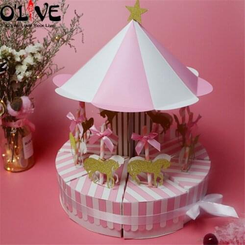 Carousel Gift Box Cake Baby Shower Candy Box Paper Wedding Birthday Party Decorations Cardboard Boxes Bonbonniere Baptism Favors