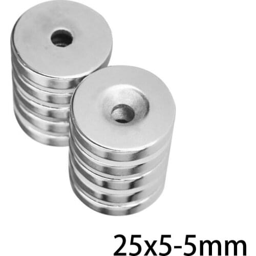 2~20PCS 25x5-5 mm Permanent NdFeB Strong Magnets 25*5 mm Hole 5mm Round Countersunk Neodymium Magnetic Magnet 25X5-5mm 25*5-5