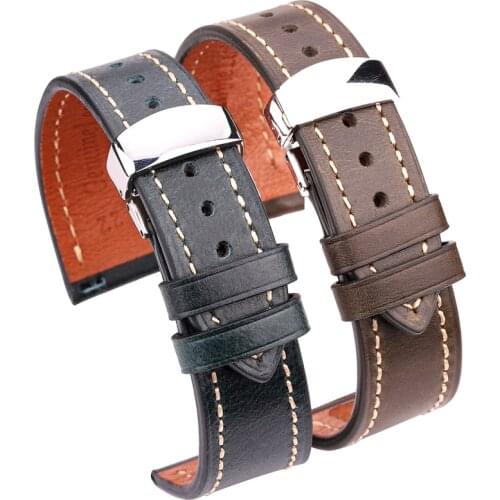 Vintage Cowhide Watchband 18 20 22 24mm Women Men Genuine Leather Watch Strap Belt Watch Accessories For Galaxy Watch 42mm Band