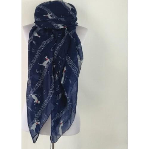 2019 New fashion cute cat print long scarf Women music notes Scarves animal print Scarf drop shipping