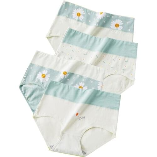 LANGSHA 4Pcs/set High Waist Panties Women Breathable Cotton Underwear Cute Print Seamless Briefs Sexy Girls Slimming Body Shaper
