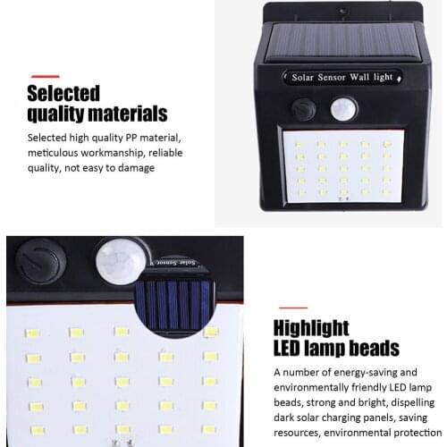 30 LED Solar Sensor Streets Light PIR Motion Sensor Wall Lights Waterproof IP65 Outdoor Garden Yard Emergency Lamp