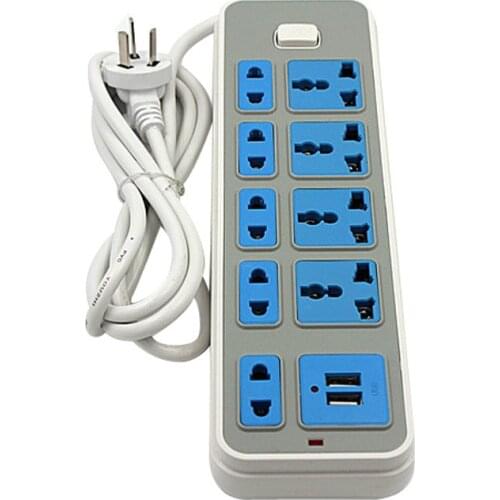 Universal Power Strip Network Filter 9 Universal Outlet Sockets 2 USB Port Charger Surge Protector 2m Extension Cord 110-250V