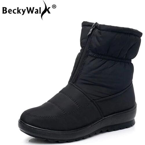 Women boots winter shoes women snow boots with zipper plush inside botas mujer waterproof antiskid female booties size41 WSH3146