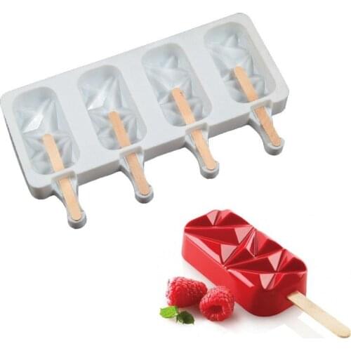 Silicone Popsicle Mold 4 Cavity Ice Cream Maker Summer Child Dessert Cube Tray Freezer Juice Mould Kitchen Tool