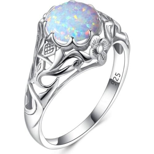 100% Real Sterling Silver Rings For Women Small Cute Opal Ring Original Handmade Luxury Jewelry For Bride Wedding Jewellery Hot