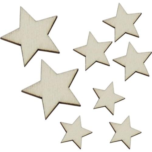 100Pcs 9mm/12mm/15mm/20mm Decorative Assorted Size Natural Wood Star Plain Shabby Chic Craft Scrapbook DIY Home Party Decoration