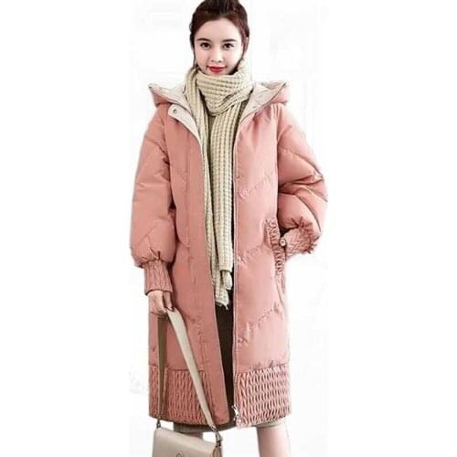 2020 Hooded Winter Padded Jacket Women Down Cotton Coat Thick Warm Parka Threaded Cuffs Loose Long Outwear Plus Size 4XL KW314