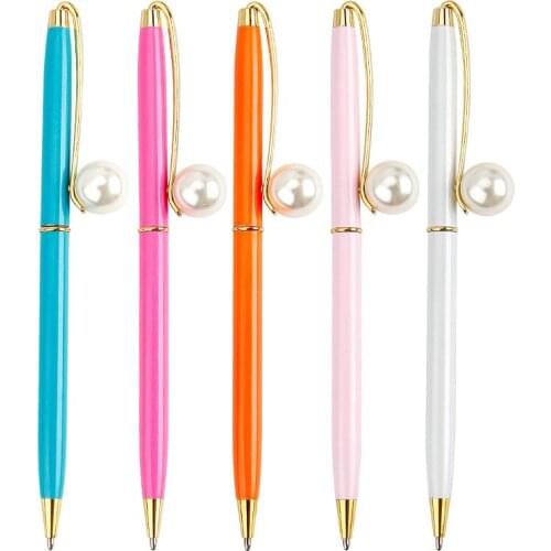 24PCS The New Big Pearl Metal Ballpoint Pen Color Advertising Gift Creative Queen Scepter Pens for Writing Stationery