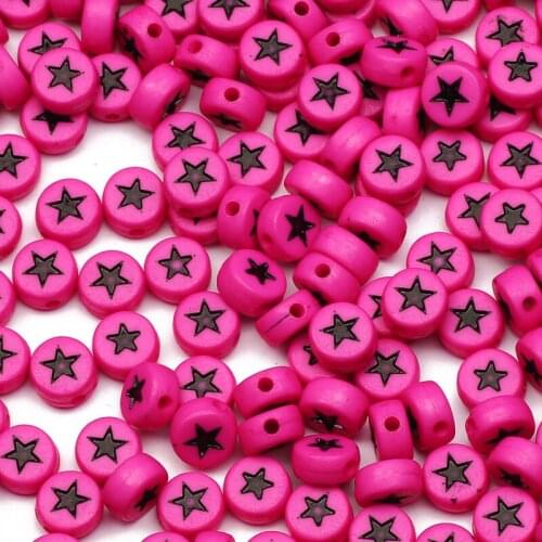 4*7mm Rose Red Star Acrylic Beads Round Flat Loose Spacer Beads For Jewelry Making Charms Diy Bracelet Necklace Accessories