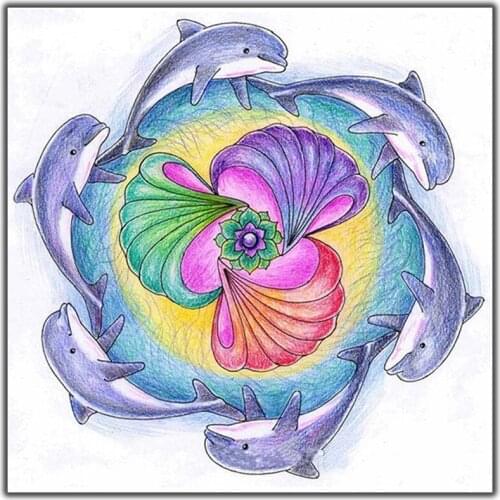 Full Diamond Embroidery Diy Diamond Painting Dolphins and fish Decorative Handwork Resin stone round drill needlework decor