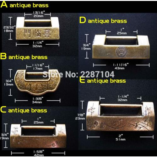 Antique Brass Vintage Chinese Old Look Style Decor Furniture Jewelry Chest Wooden Box Suitcase Cabinet Drawer Lock Padlock + Key