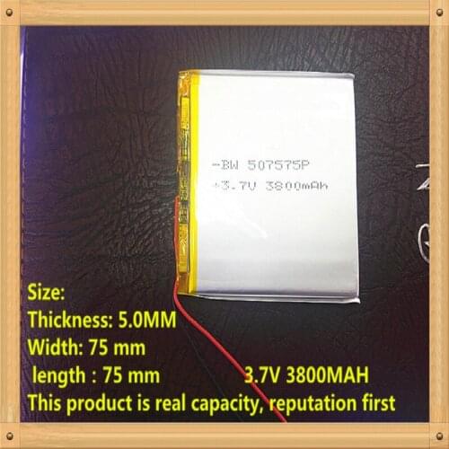 Free shipping! 3.7V 3800mah 507575 Polymer Lithium Li-Po Rechargeable Battery For GPS DVD PAD e-book tablet pc power bank
