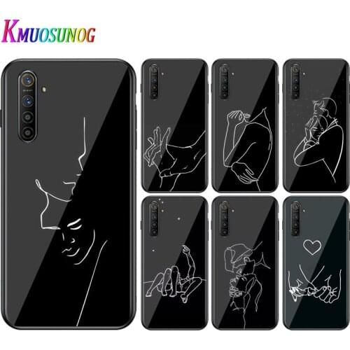 For OPPO A5 A9 2020 F7 Phone Cover Minimalist Line Love for OPPO Reno 2 Z 2Z 2F 3 4 Pro 5G Bright Black Phone Case