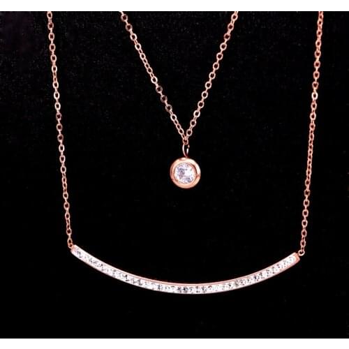 Stainless Steel double-deck Love Crystal Round Pendants Necklace Couple Romantic smile U Shape Necklaces Women Wedding Jewelry