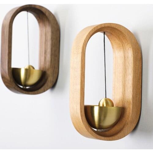 Wind chime solid wood pure copper Creative solid wood wind bell brass bell doorbell magnetic refrigerator sticker