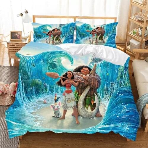 Disney Cartoon Moana Maui Ocean Bedding Set Queen King Size Bedding Set Children Kids Girls and Boys Duvet Cover Pillow Cases