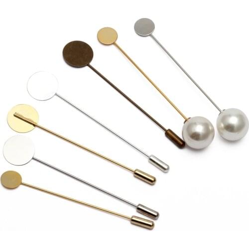 10pcs 10/15mm Round Blank Fashion Copper Flat Pad 76mm Long Brooch Pin Base Settings Jewelry Findings Components