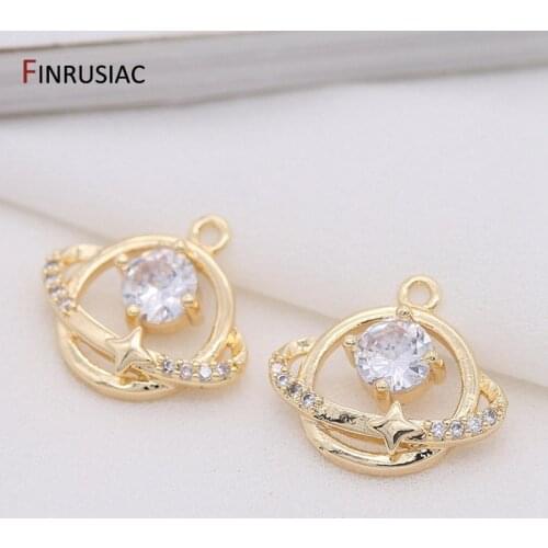 Jewellery Making Supplies 14k Gold Plated Zircon Planet Pendant Components For DIY Making Earrings Charms Findings