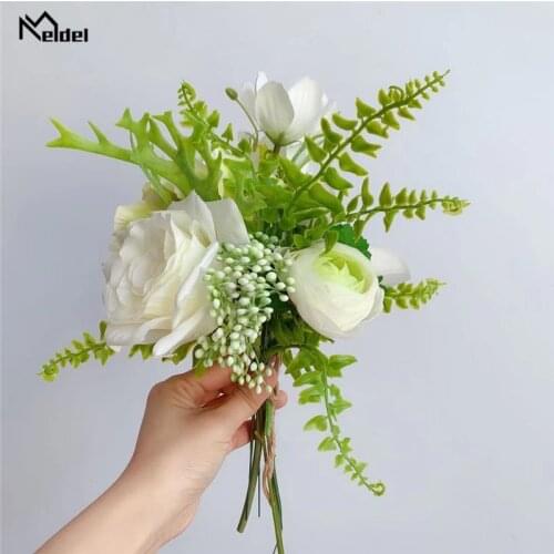 Meldel White Artificial Rose Hydrangea Wedding Decoration Flores Silk Fake Galsang Flowers Party Home Hotel DIY Decor Bouquet