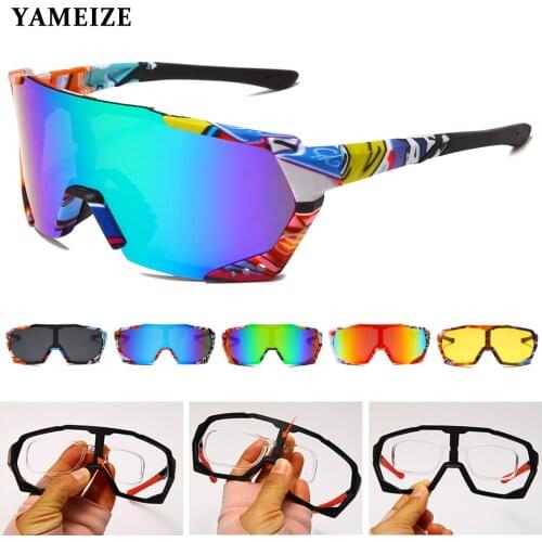 YAMEIZE Fashion Sport Sunglasses With Eyeglasses Frame Set Men Polarized Outdoor Sports Goggles Yellow Lens Driving Glasses Gafa