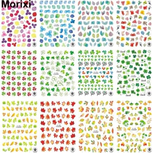 Flora nail art sticker green red maple leaves transparent laser foils for manicure accessories self adhesive nail decal WG092