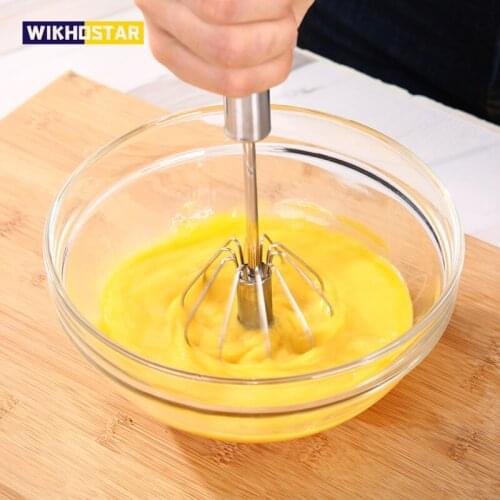 WIKHOSTAR Semi-automatic Egg Beater Stainless Steel Egg Whisk Manual Hand Mixer Self Turning Egg Stirrer Kitchen Accessories