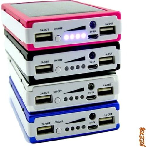 Portable DIY 5x18650 Powerbank Pover Power Bank 18650 Solar Power Bank Case Box Dual USB Kit Phone Charger Flashlight