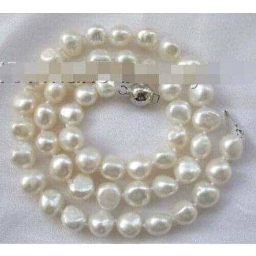 Stunning 9mm baroque white freshwater cultured pearl necklace s1024