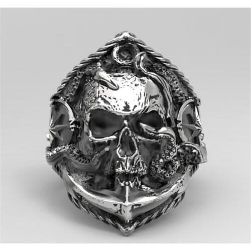 Retro Pirate Anchor Compass Biker Rings Men Skull Alloy Ring Punk Jewelry Gift
