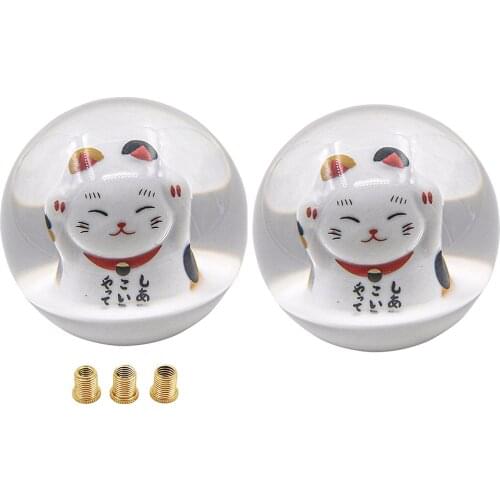 Lucky Cat Manual Round Ball Gear Shift Knob with Adapters M12X1.25 M10X1.25 M8X1.25 Stick Shift Knob Fit for Most Vehicles