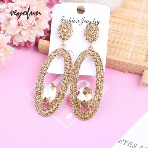 Veyofun Hollow out Round Rhinestone Eardrop Earrings for Women Elegant Crystal Dangle Earrings Jewelry Brinco