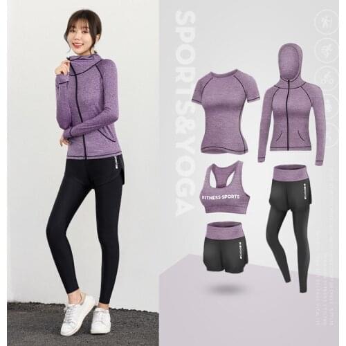 2021 Sports Suit Sweat Suit Womens Gym Running Casual Quick-drying Five-piece Beginner Fashion Yoga Suit Autumn and Winter