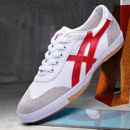 USHINE EU34-44 Quality Red Blue Gray Canvas Classic Retro Table Tennis Shoes Fitness KungFu TaiChi Shoes For Man Women