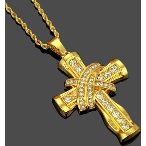 Heavy Cross Necklace Stainless Steel Christs Pendant Gold Byzantine Chain Men Ms Necklaces Jewelry Gifts