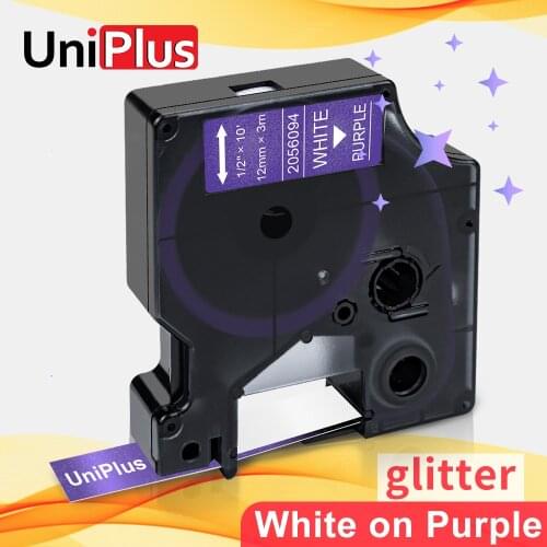 UniPlus White on Shiny Purple D1 Label Tape 12mm Compatible Dymo Label Maker Machine Glitter Sticker 2056094 for LabelPoint 200