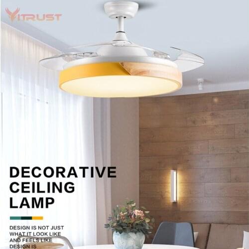 Retractable Ceiling Fans Light with Remote Control Three color LED Invisible Ceiling Fan Chandelier Art Decoration 110V/220
