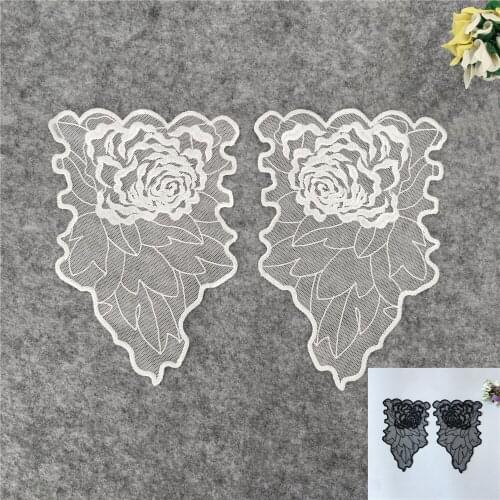 Embroidery Dress Applique Lace Fabric Blouse Costume Decor Accessory DIY Neckline Lace Collar Sewing White Black A pair of sale