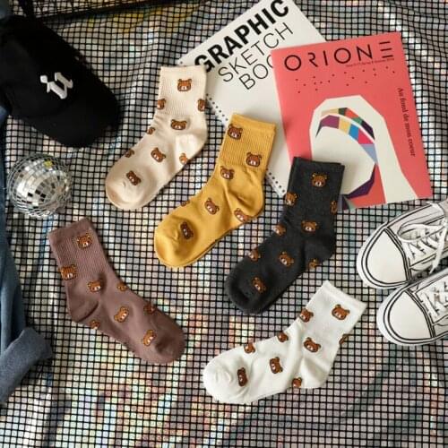 2021 New Cartoon Breathable Bear Lovely Animal Pattern Girl Combed of Pure Cotton Female Socks