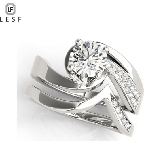 LESF Fashion Simple 4 Claws Ring Sets For Women 1 CT Round Cut Simulated Sona 925 Sterling Silver Engagement Wedding Jewelry