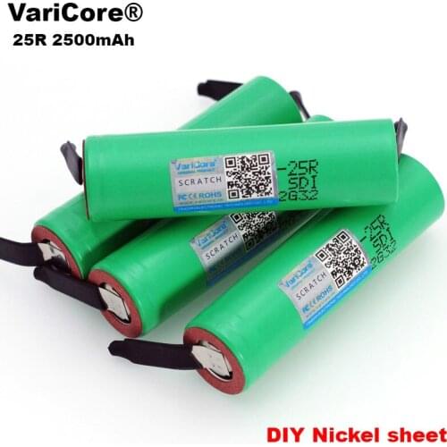 100% New Brand 18650 2500mAh Rechargeable battery 3.6V INR18650 25R M 20A discharge + DIY Nickel