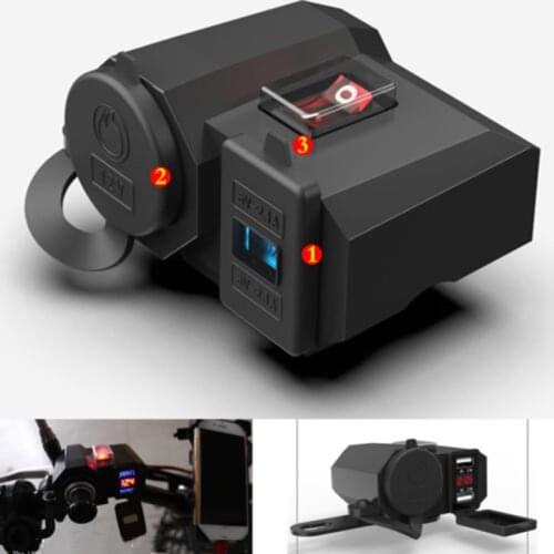 12V-24V Motorcycle Cigarette Lighter Socket Outlet Dual USB Charger LED Voltmeter+Switch Display Power Bank Cigarette Lighter