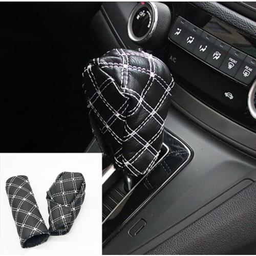 2 in 1 set of car artificial leather shift knob cover handbrake cover cover for Mini One Cooper R50 R52 R53 R55 R56 R60 R61 PACE