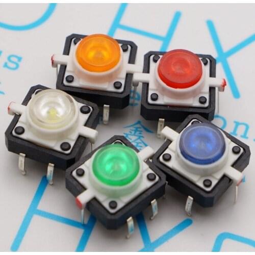 20pcs Push button Switch 12*12mm illuminated touch switch Multicolor Reset button Reset switch with LED
