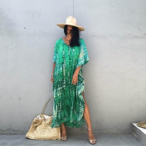 2021 Bikini Cover-ups Green Retro Striped Self Belted Women Summer Kimono Dress Beach Wear Swim Suit Cover Up Long Maxi Blouse